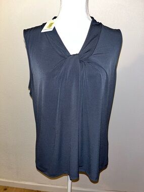 NWT Calvin Klein Dark Navy Sleeveless Knot-Neck Blouse